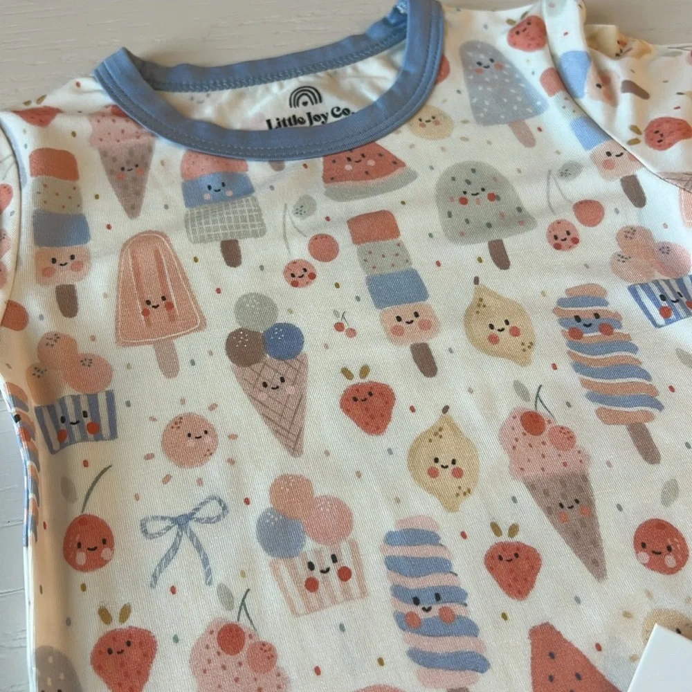 Little Joy Co Popsicle Bows Bamboo Shorts Pajama Set 12-24 months 3T 5 6
